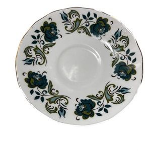 Vintage tea saucer replacement collectible England blue handmade Queen Anne